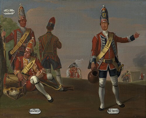 Grenadiers, 16th and 17th Regiments of Foot, and Grenadier and Drummer, 18th Royal Irish Regiment of, 1755, David Morier