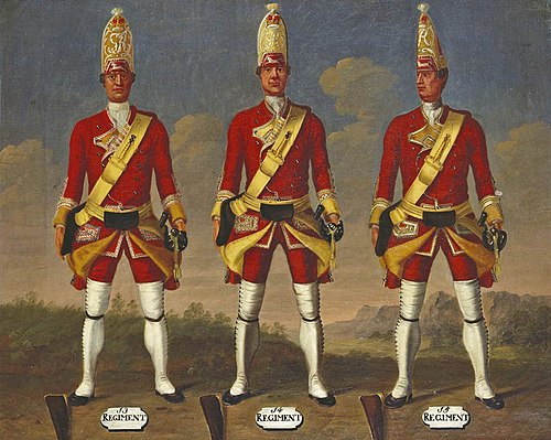 Grenadiers, 13th, 14th and 15th Regiments of Foot, 1751, 1755, David Morier