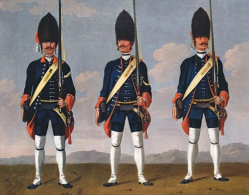 Grenadiers, Infantry Regiments "Hirzel', 'Constant'(?) and 'Stuerler'(?)., 1748, David Morier