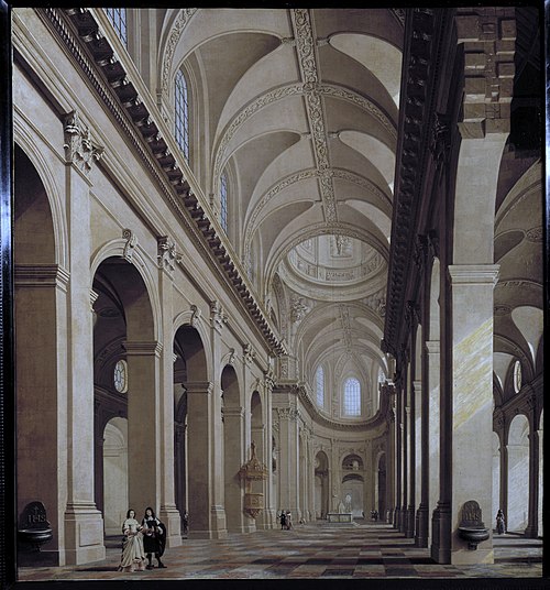 Vue idéalisée de l'intérieur de l'église Saint-Sulpice pendant sa construction, 1661, Daniel de Blieck