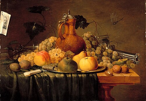 Naturaleza muerta con grabado, 1765, Jean-Baptiste Dusillion