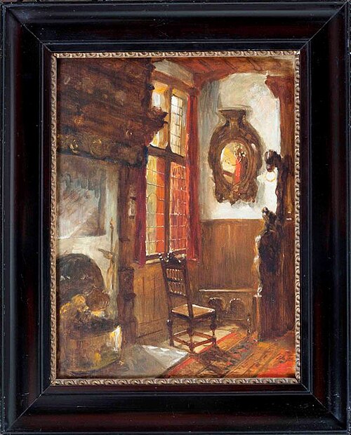 Interieur van kamer van schilder Christoffel Bisschop in Villa Frisia te Scheveningen, 1899, Kate Bisschop-Swift