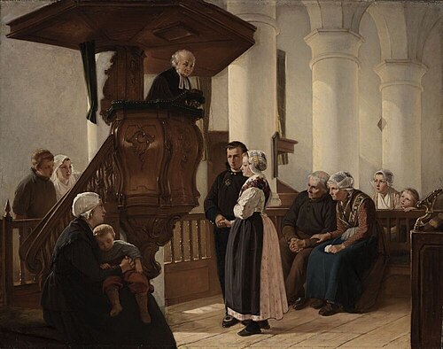 Huwelijksinzegening in de kerk te Scheveningen, 1880, Kate Bisschop-Swift