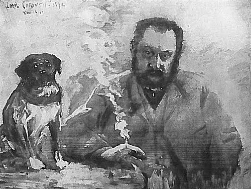 Herr am Tisch mit Hund, 1892, Lovis Corinth