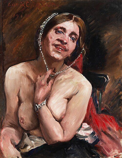 Female semi-nude in chair. (The actress Gertrud Eysoldt), 1914, Lovis Corinth