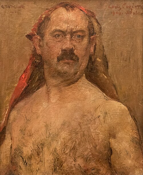 Selbstbildnis als Halbakt mit rotem Kopftuch, 1909, Lovis Corinth