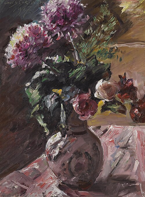 Chryanthemums and Roses in a pitcher, 1917, Lovis Corinth