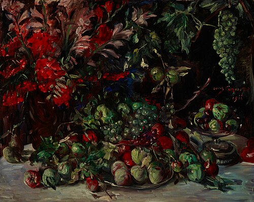 Grünes Stilleben mit Früchten und Gladiolen, 1911, Lovis Corinth