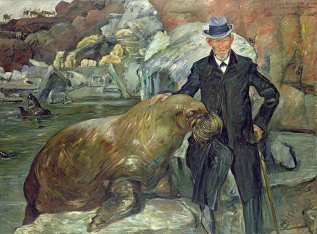 Porträt Carl Hagenbeck mit dem Walroß Pallas, 1911, Lovis Corinth