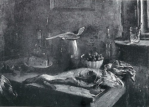 Küchenstilleben, Schellfisch und Rindfleisch, 1889, Lovis Corinth