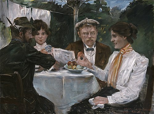Frühstück in Max Halbes Garten, 1899, Lovis Corinth