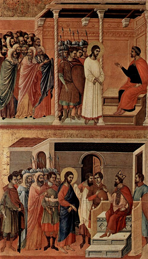Christ before Pilate Again (top); Christ Before Herod (bottom), 1309, Duccio di Buoninsegna