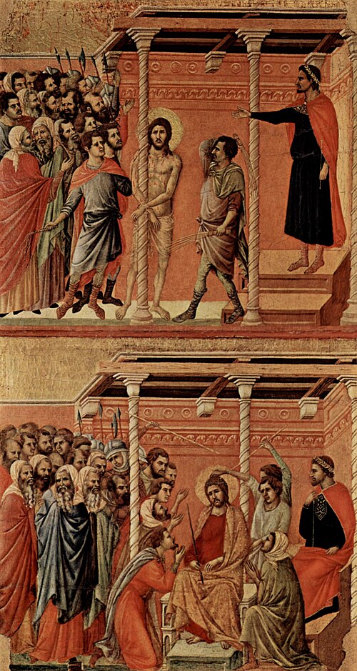 Flagellation (top); Christ Crowned with Thorns (bottom), 1309, Duccio di Buoninsegna