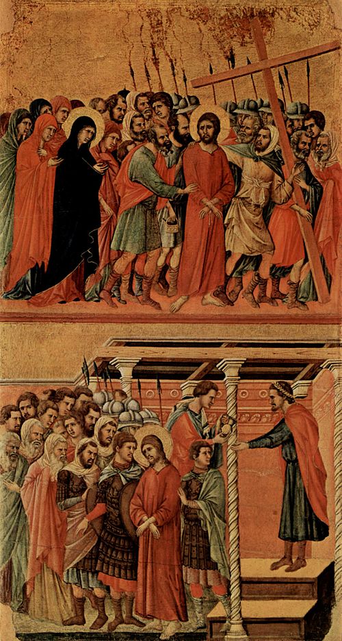 Road to Calvalry (top); Pilate Washes His Hands (bottom), 1309, Duccio di Buoninsegna