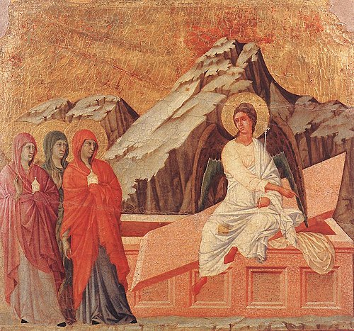 Three Marys at the Tomb, 1310, Duccio di Buoninsegna