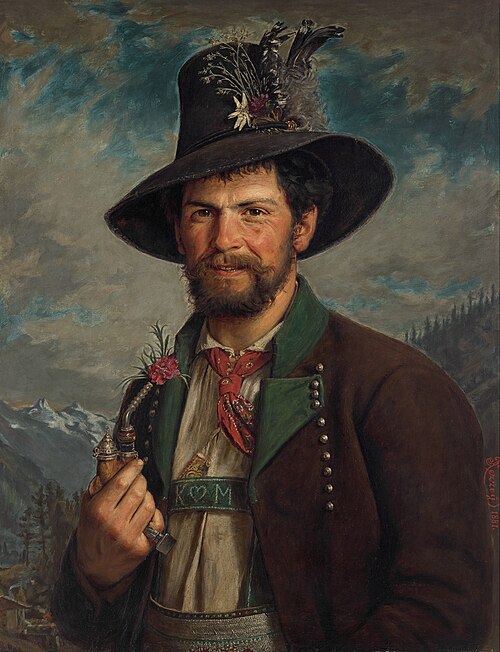 Tyrolean Farmer in Traditional Stubai Folk Costume, 1881, August Pezzey