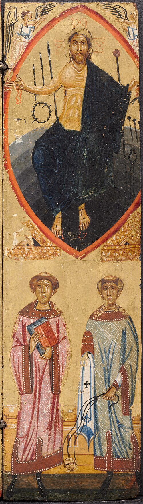 Christ in a Mandorla, with the instruments of the Passion, with St. Stephen and St. Lawrence below, 1230, Berlinghiero Berlinghieri