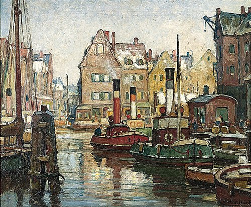 Tugboats in the port, 1930, Hans Hartig