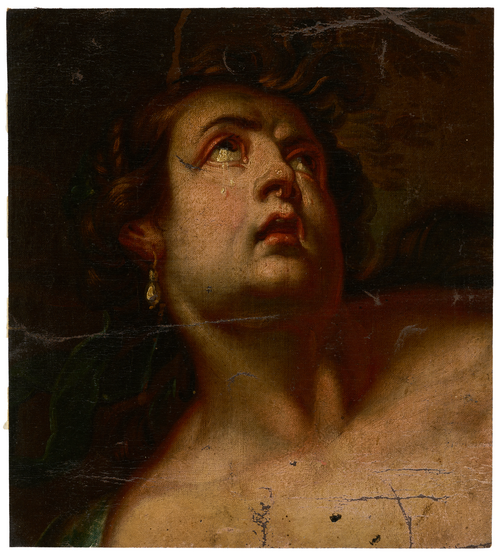 Weinender Frauenkopf, mit Blick nach oben (Studie), 1827, Dionys Ganter