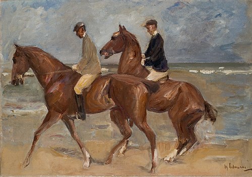Deux cavaliers sur la plage à gauche, , Max Liebermann