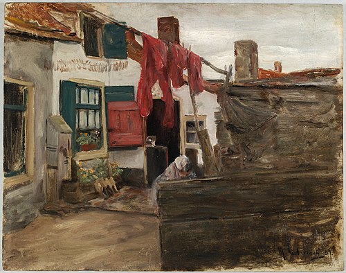 Dutch Village Scene with Hanging Laundry, 1890, Max Liebermann