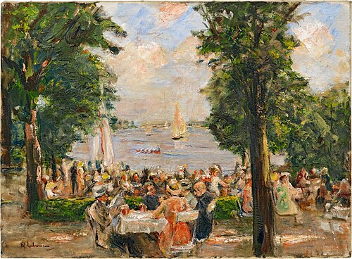 Beergarden near the Wannsee (house on the lake), 1933, Max Liebermann
