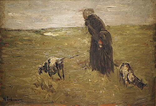 Alte Frau mit Ziegen (Entwurf), 1889, Max Liebermann