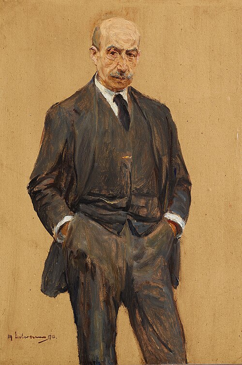 Self-portrait, standing in three-quarter figure, both hands in trouser pockets (Selbstbildnis, stehe, 1915, Max Liebermann