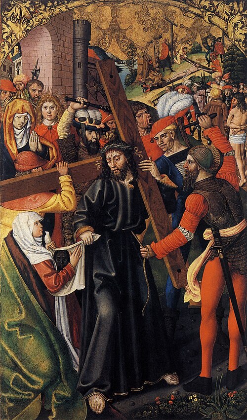 Passion Altarpiece: Christ, Carrying the Cross, meets Veronica, 1499, Hans Raphon