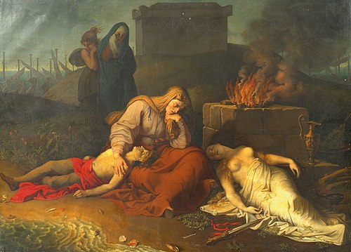 Hecabe mit den Leichnamen ihrer Kinder Polyxena und Polydoros am Grab des Achill, 1809, Karl Russ