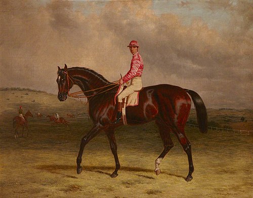 'Broomilaw' with Jockey up on Epsom Downs, 1867, Harry Hall