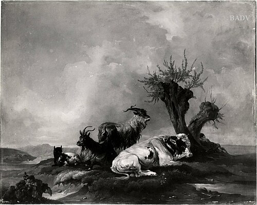 Stier und Ziegen mit Hirtenknaben auf der Weide, 1836, Joseph Heicke
