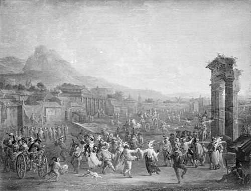 Italian Landscape with Carnival and Comedians, 1714, Arnold Frans Rubens