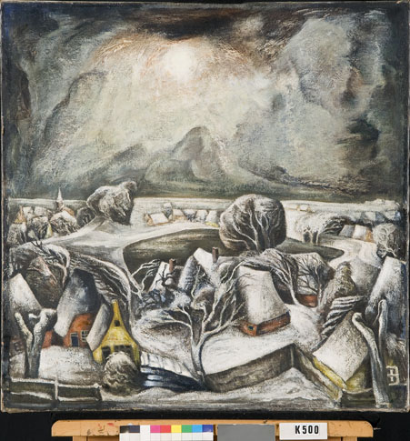 Sneeuwlandschap met boerderijen, 1920, Cornelis Gerrit van Leeuwen