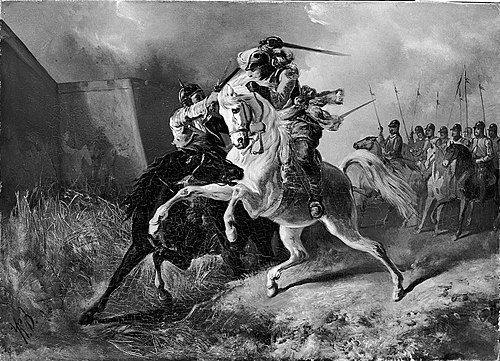 Anno 1591. Tweestrijd tussen Rijhove en een Spaanse krijgsman, 1867, Karel Frederik Bombled
