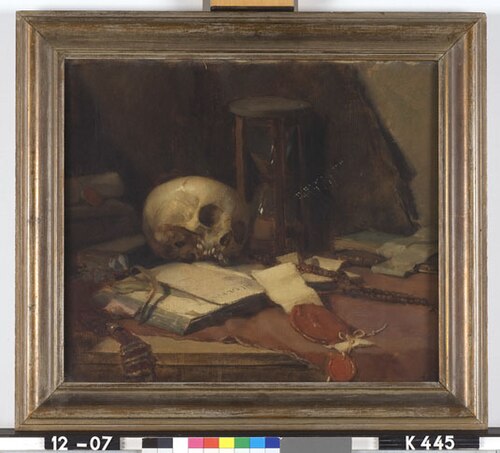 Stilleven met doodshoofd en zandloper, 1920, Salomon Garf