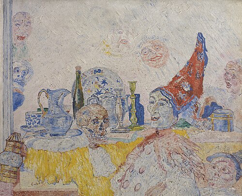 Pierrot et squelette en robe jaune, 1893, James Ensor