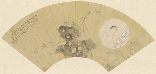 胡锡珪惜花幽思图扇面, , Hu Xiqui