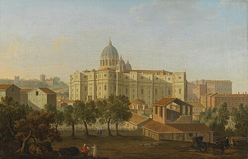 Rome, a view of the apse of Saint Peter's, with an artist sketching in the foreground, 1750, Giacomo Van Lint