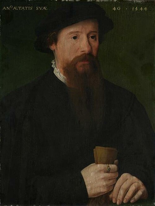 Portrait of a man holding his gloves, 1544, Master of the 1540s