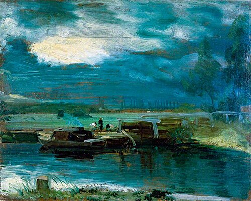 Barges on the Stour with Dedham Church in the Distance, 1811, John Constable