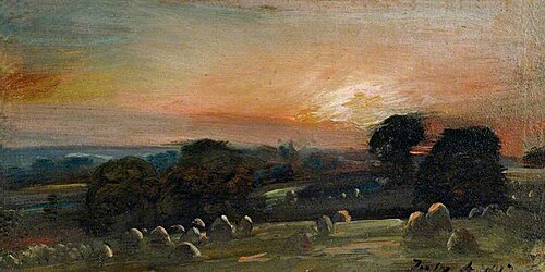 A Hayfield near East Bergholt at Sunset, 1812, John Constable