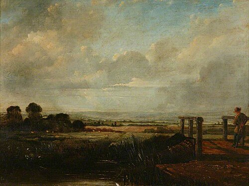 Landscape with a Fisherman on a Bridge, , John Constable
