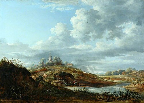A Windmill above a River, , John Constable