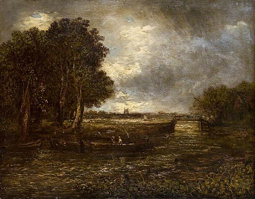 Landscape with Barges on a River, , John Constable