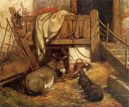 Donkeys in the stable., 1850, John Constable