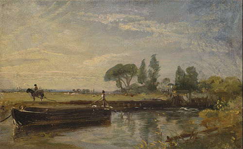 Barge below Flatford Lock, 1810, John Constable