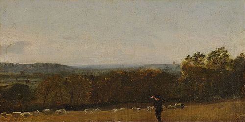 A Shepherd in a Landscape looking across Dedham Vale towards Langham, 1811, John Constable