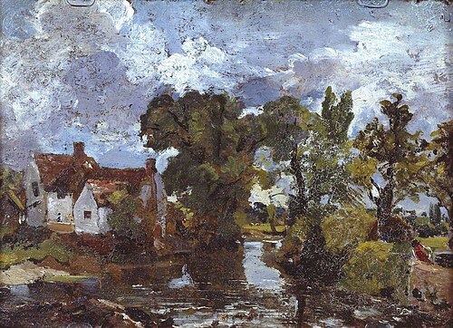 The Mill Stream. Verso: Night Scene with Bridge, 1810, John Constable