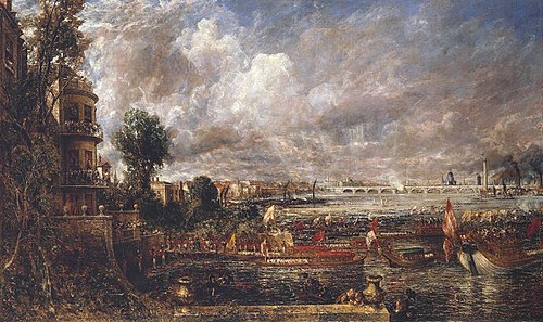 The Opening of Waterloo Bridge (‘Whitehall Stairs, June 18th, 1817’), 1832, John Constable